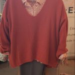 Pull maille saumon col V chaud pour personnes agées