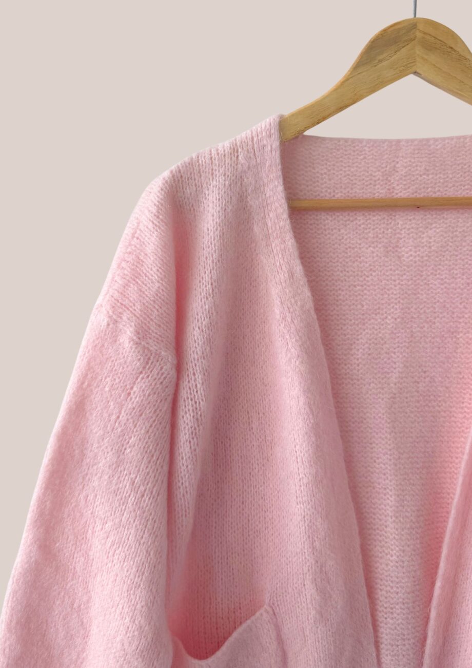 Gilet manches longues Gaelle de coloris rose poudré pour femme senior - forESTIME