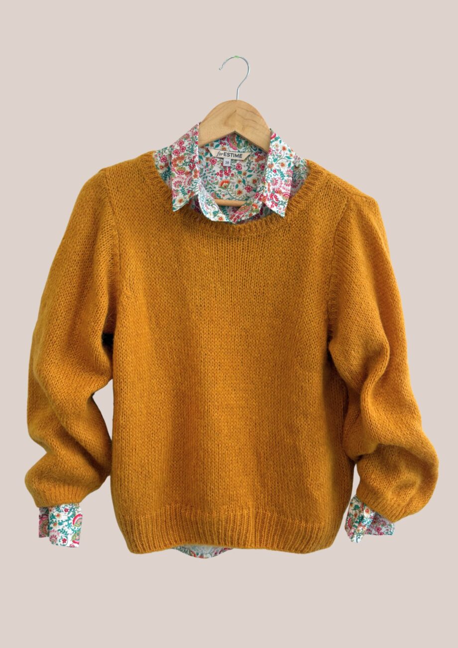 Pull Pascaline de coloris jaune moutarde avec manches longues - forESTIME