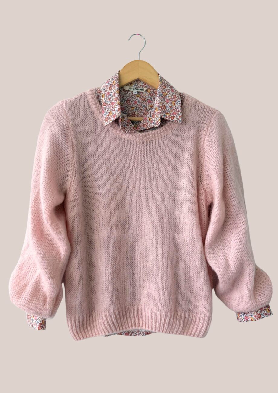 pull avec manches longues de coloris rose poudré - forESTIME