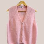 Pull femme senior Gwendoline rose poudré sans manche vue de face - forESTIME