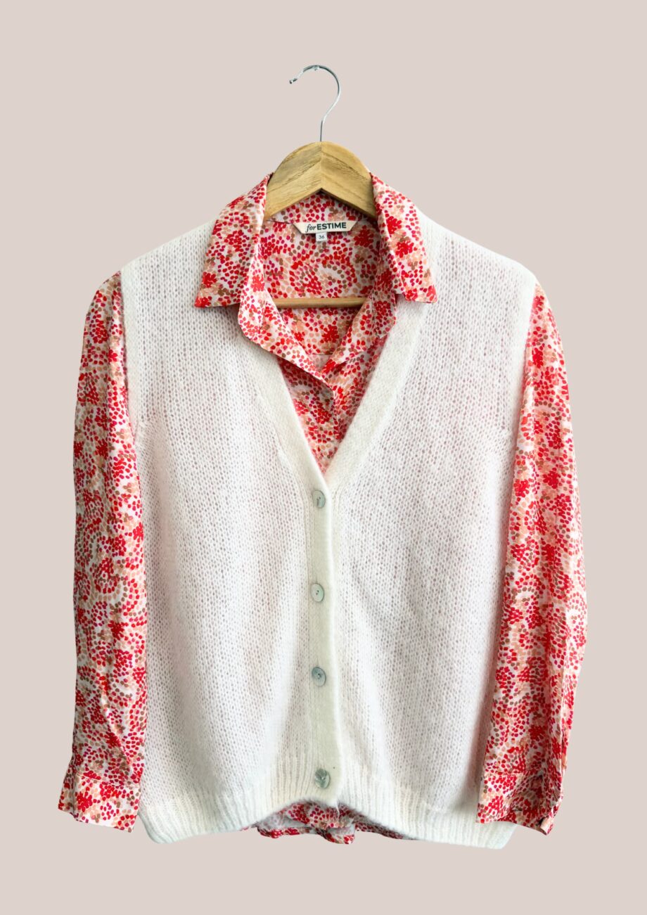 Gillet Femme senior Gwendoline Blanc sans manche avec chemise rose rouge - forESTIME