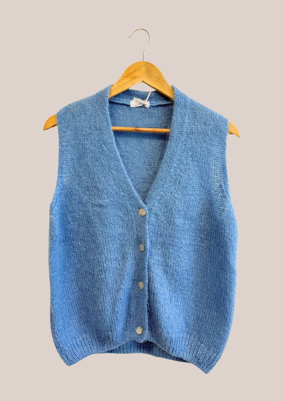 Gillet femme senior Gwendoline bleu sans manche vue de face - forESTIME