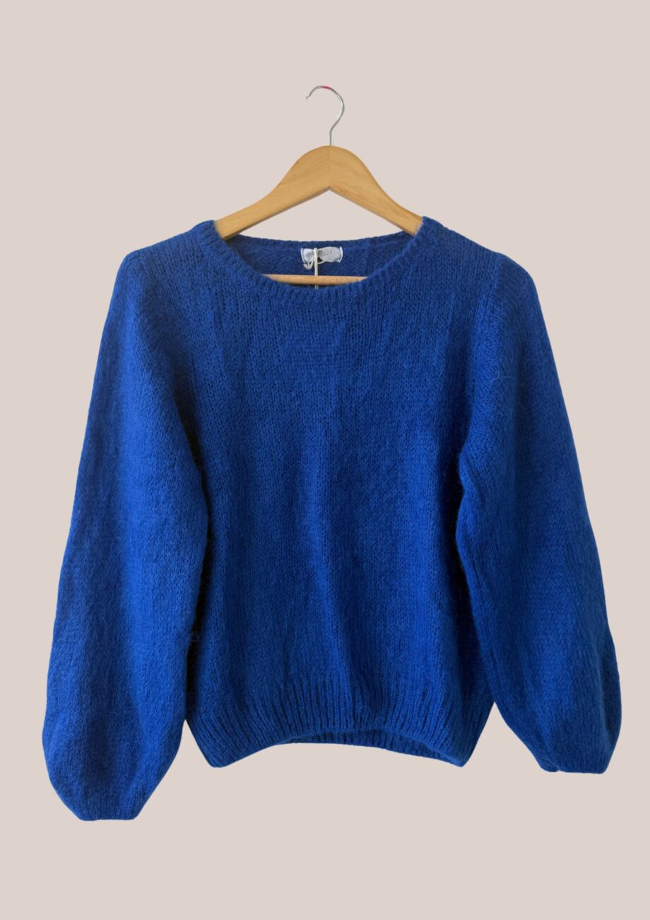 Pull femme senior bleu vif manches longues vue de face - forESTIME