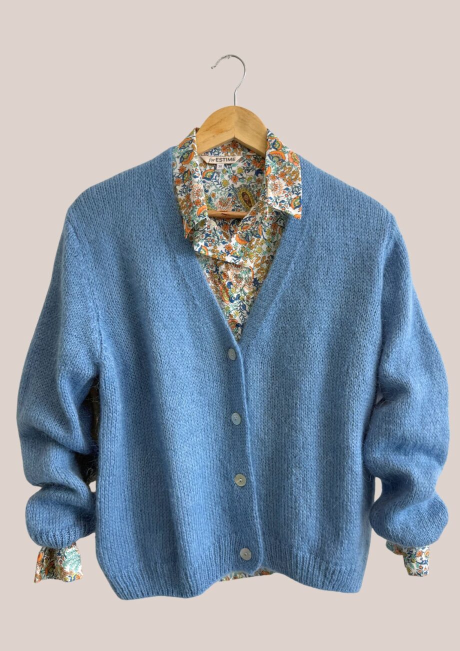Gilet gloria bleu, manches longues avec chemisier - forESTIME