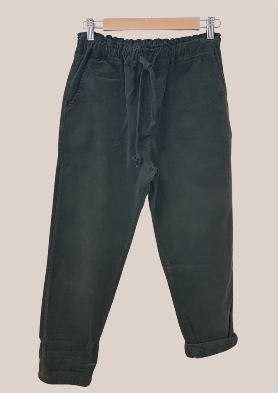 Pantalon velours extensible pour senior taille élastiquée kaki
