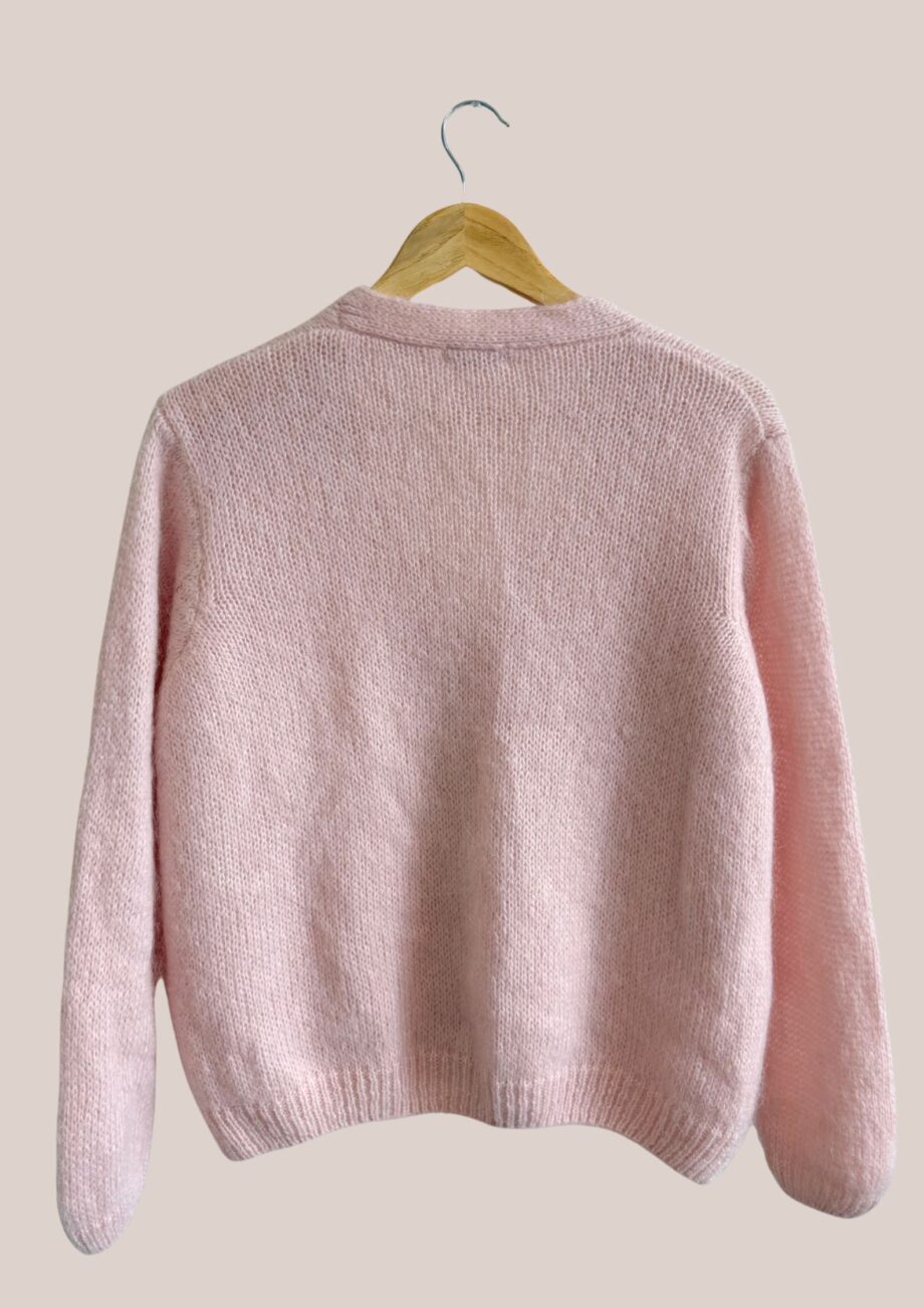 Gilet rose poudré femme manches longues, Gloria vue de dos - forESTIME