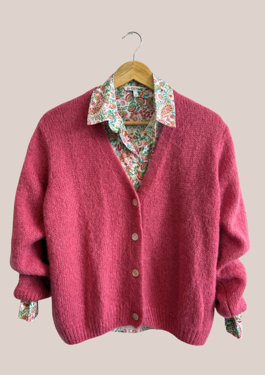 Gilet gloria rose thé, manches longues avec chemisier - forESTIME