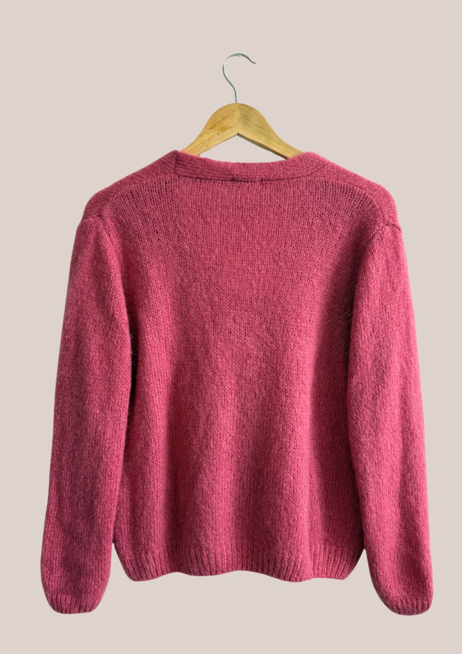 Gilet rose thé femme manches longues, Gloria vue de dos - forESTIME
