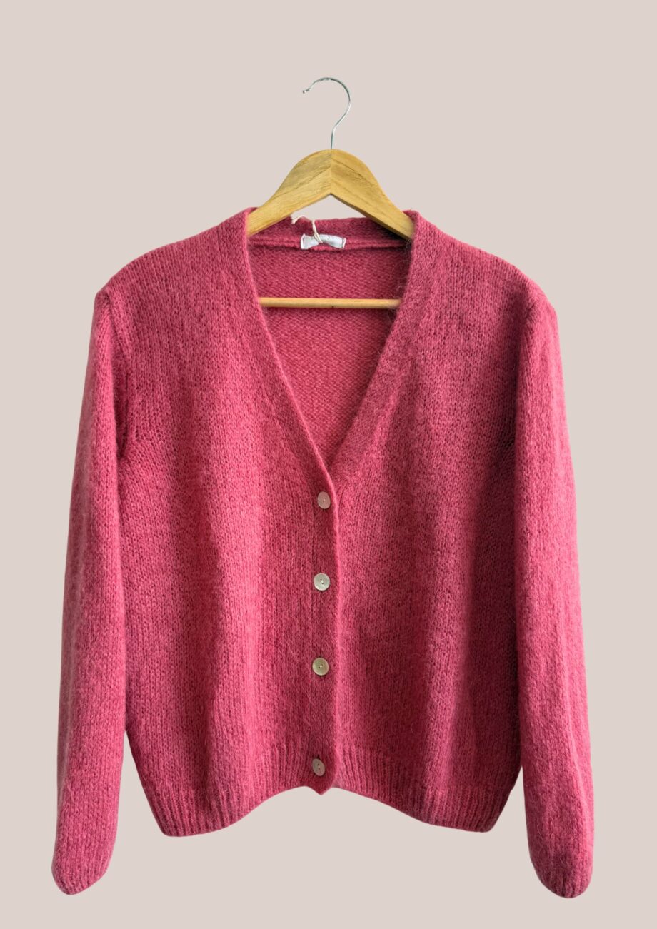 Gilet Gloria rose thé, manches longues vue de face- forESTIME