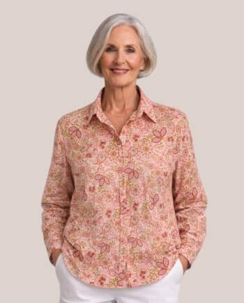 Chemise Charlotte pour seniors charlotte en imprimé fleurs rose saumon - forESTIME