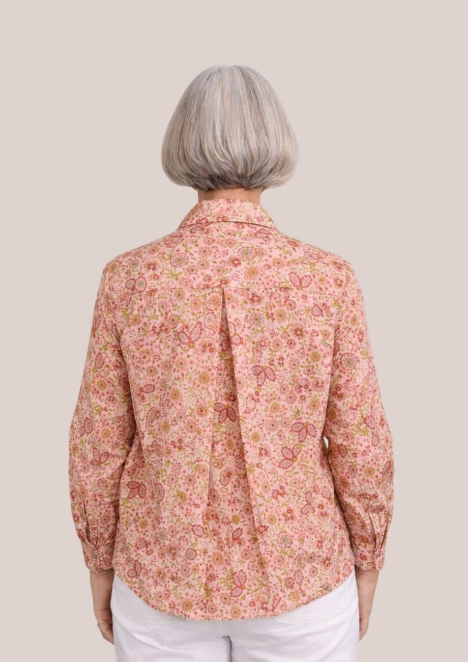 Chemisier fleuri rose saumon Charlotte en coton élégant - forESTIME