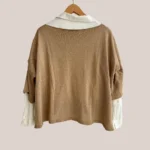 pull en coton fin à manches 3/4 de coloris camel vu de dos