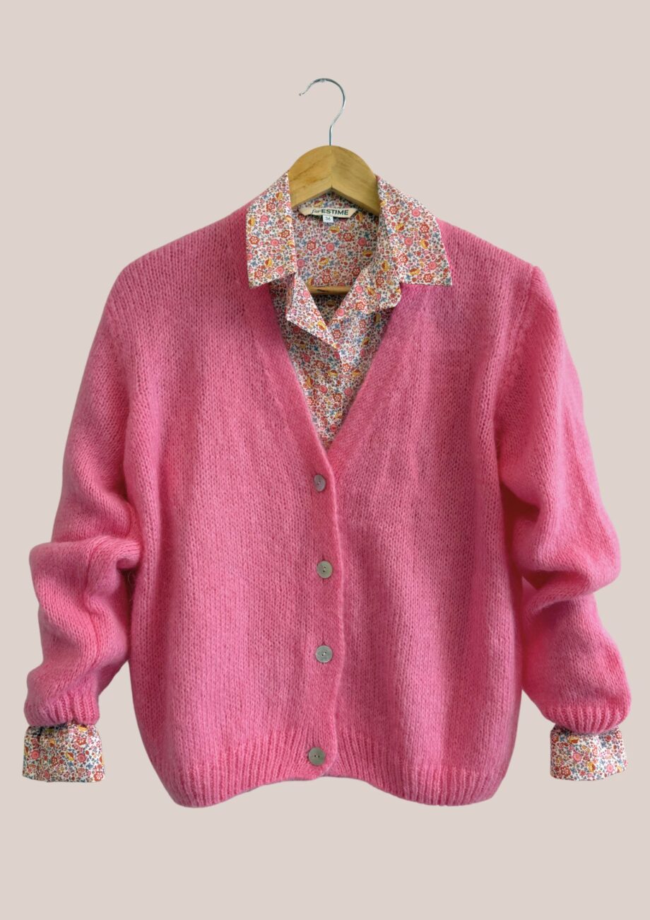 Gilet gloria rose bonbon, manches longues avec chemisier - forESTIME