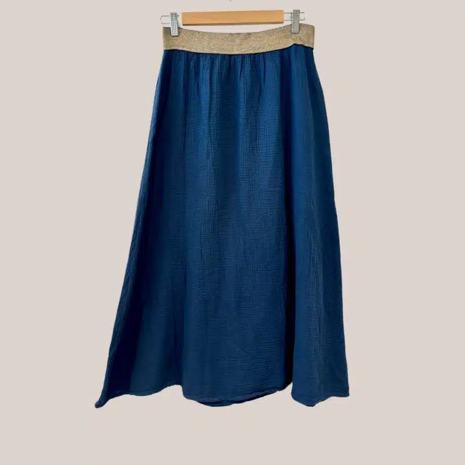 jupe longue pour seniors en gaz de coton de coloris marine
