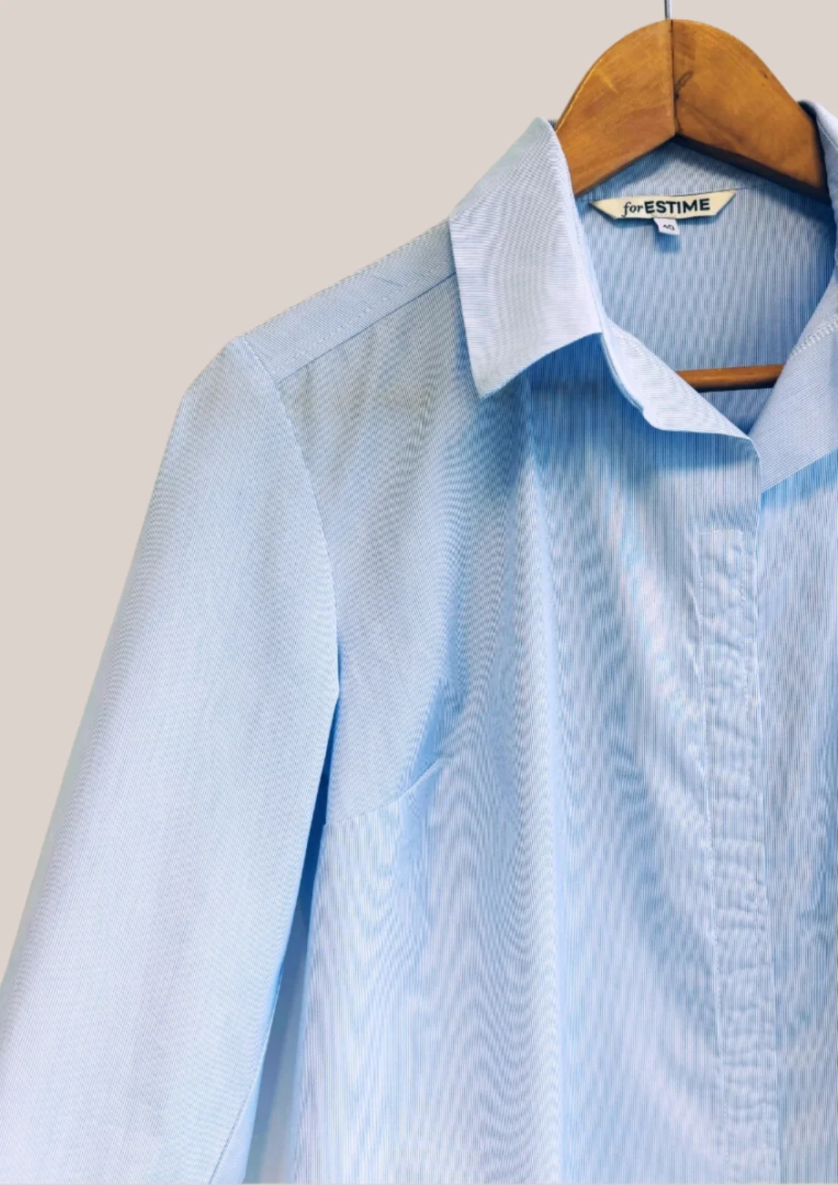 chemisier pour senior charlotte en pur coton tissu rayé blanc bleu - forESTIME