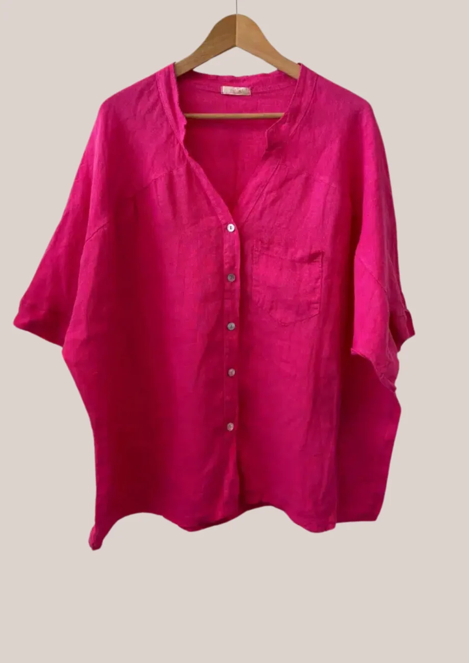 chemise à manches mi-longues pour seniors de coloris fuchsia