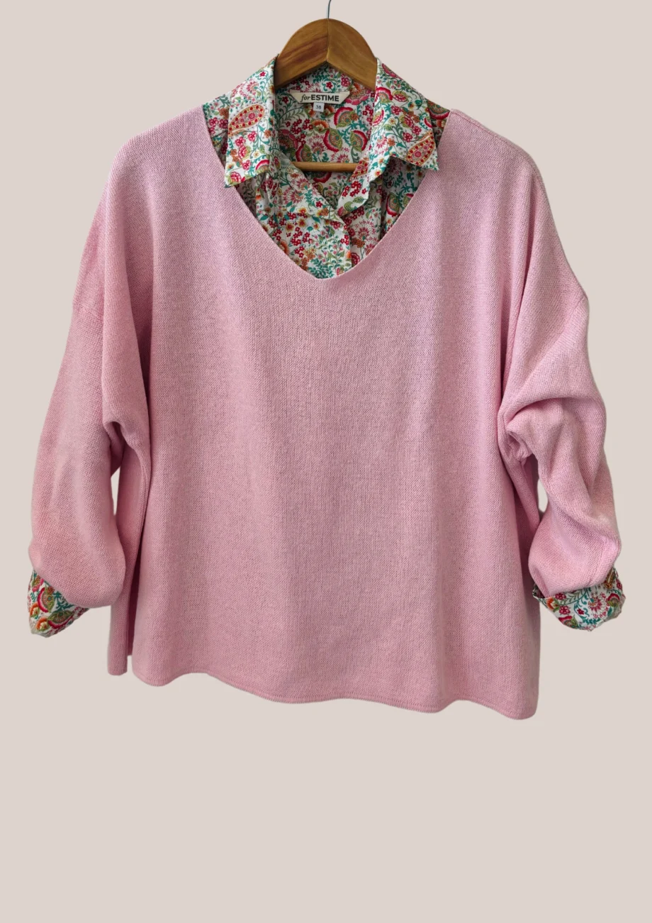 Pull Sidonie de coloris rose pour seniors à manches longues