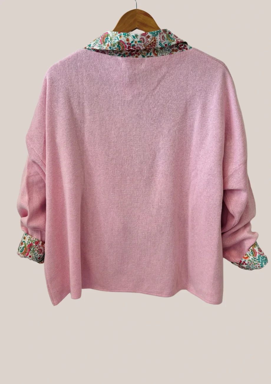 Pull Sidonie de coloris rose pour seniors à manches longues