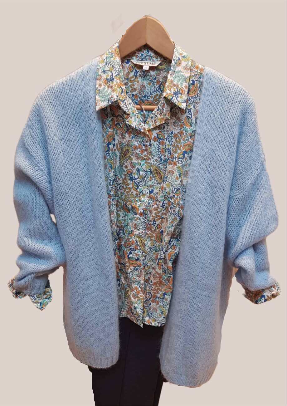 Gilet pour senior sans boutons bleu ciel facile à enfiler et bien chaud