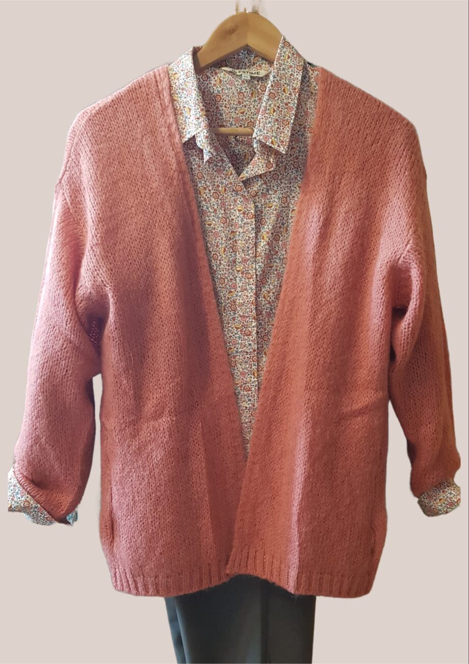 Cardigan en maille pour senior sans boutons coloris rose blush