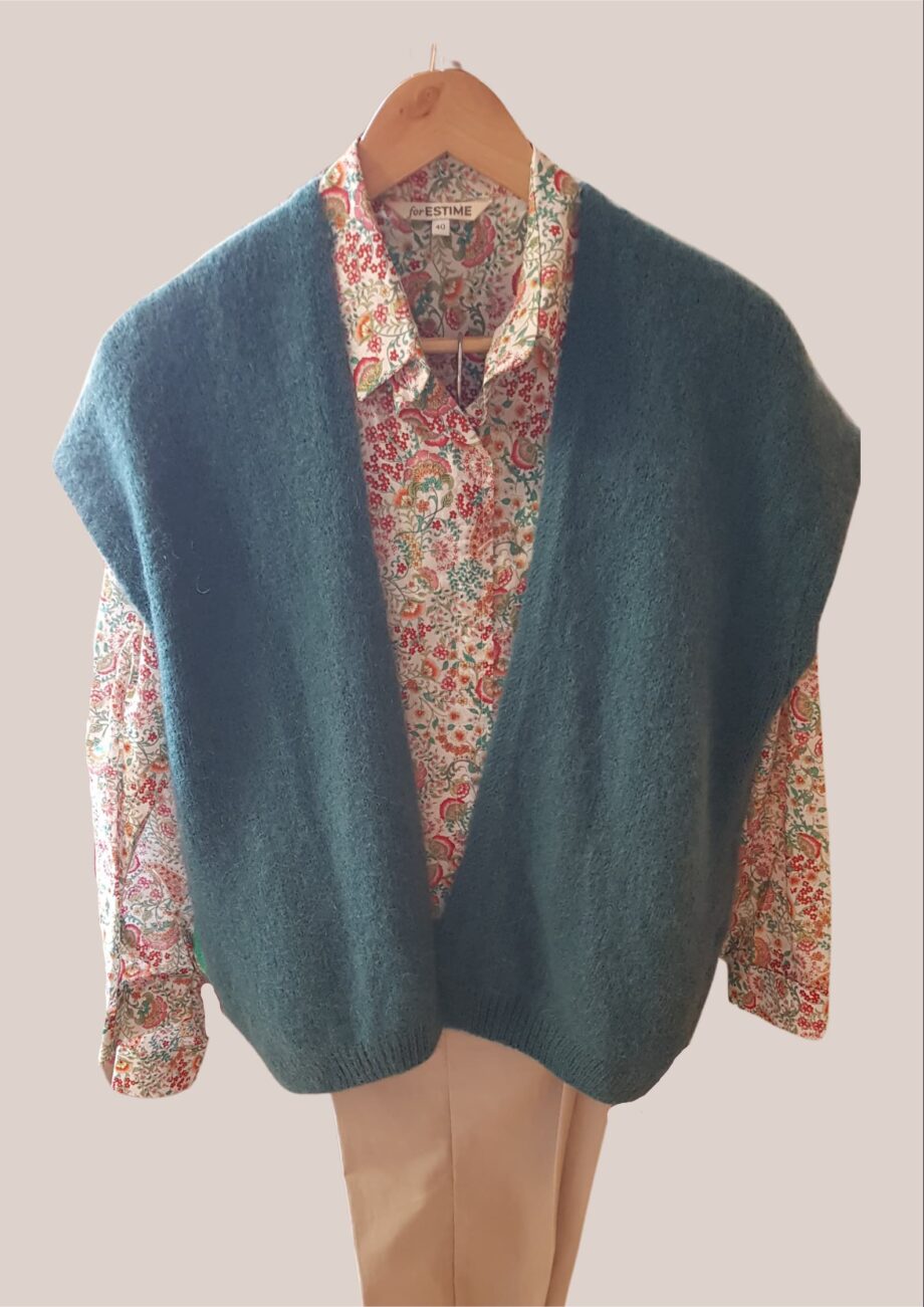 Cardigan sans manches pour seniors vert emeraude sans boutons