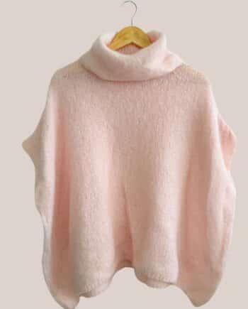 Pull femme senior rose poudré, Col roulé - forESTIME