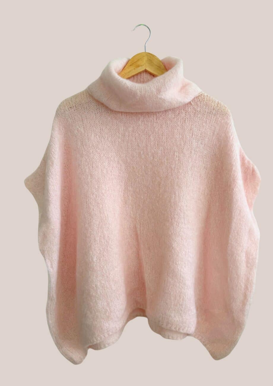 Pull femme senior rose poudré, Col roulé - forESTIME