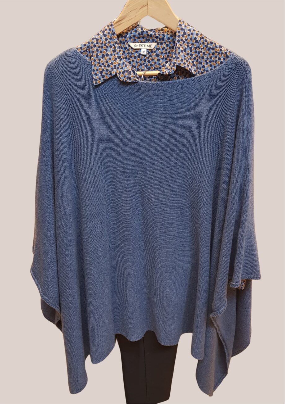 Large poncho pour seniors en maille bleu indigo