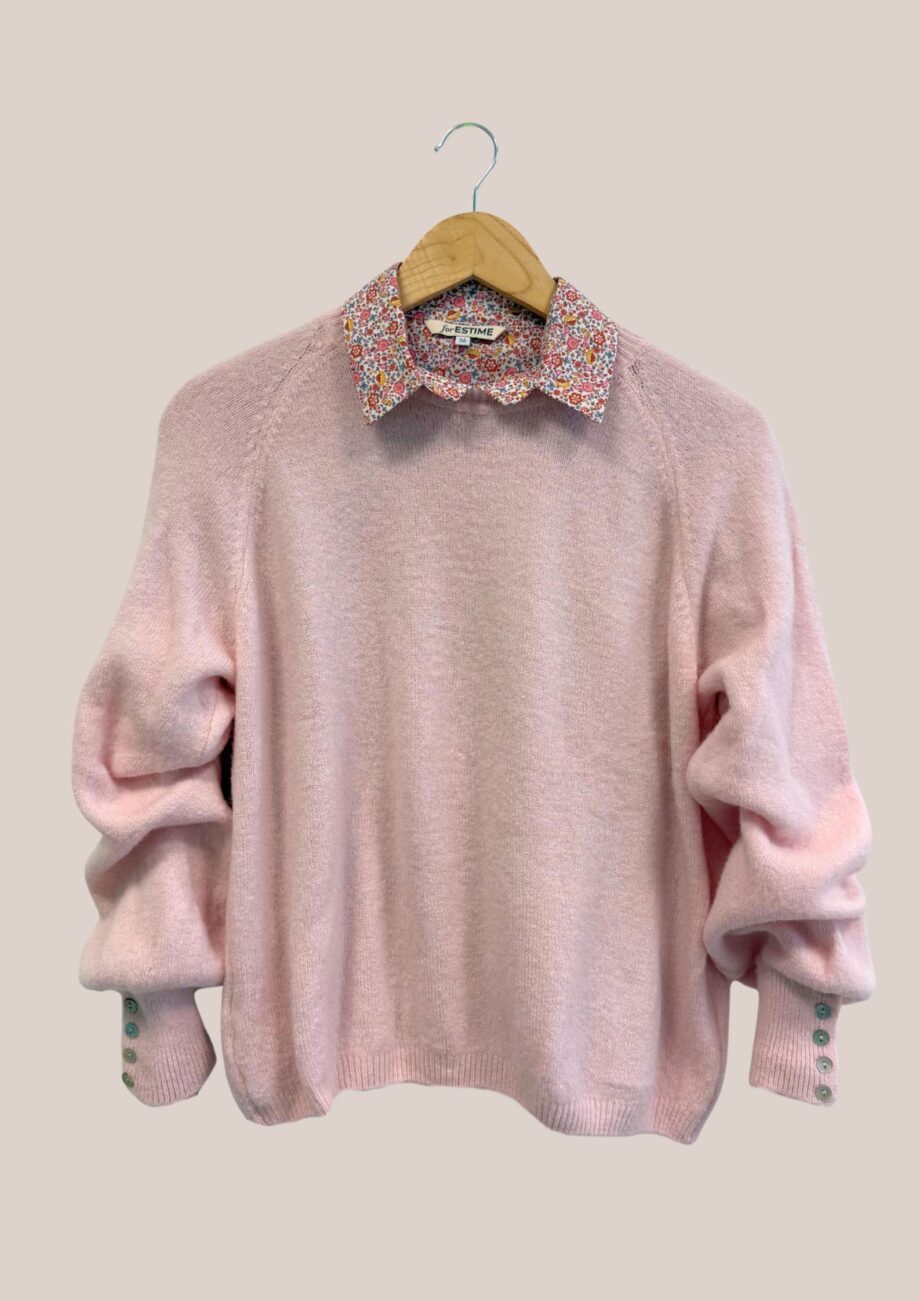 Pull Adélie pour femme senior, coloris rose poudré - forESTIME