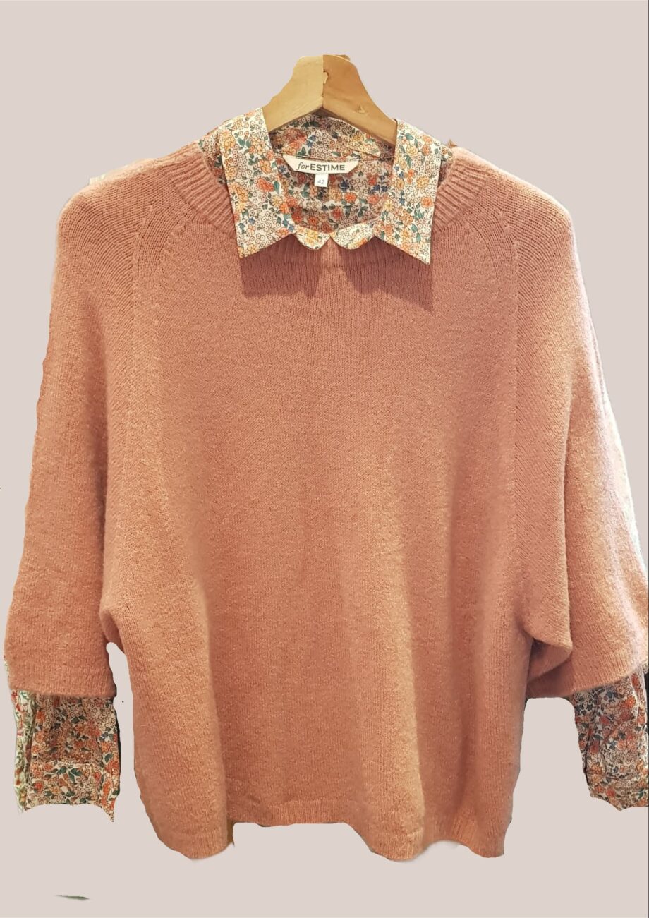 Pull senior en alpaga tout doux rose forme trapeze col rond
