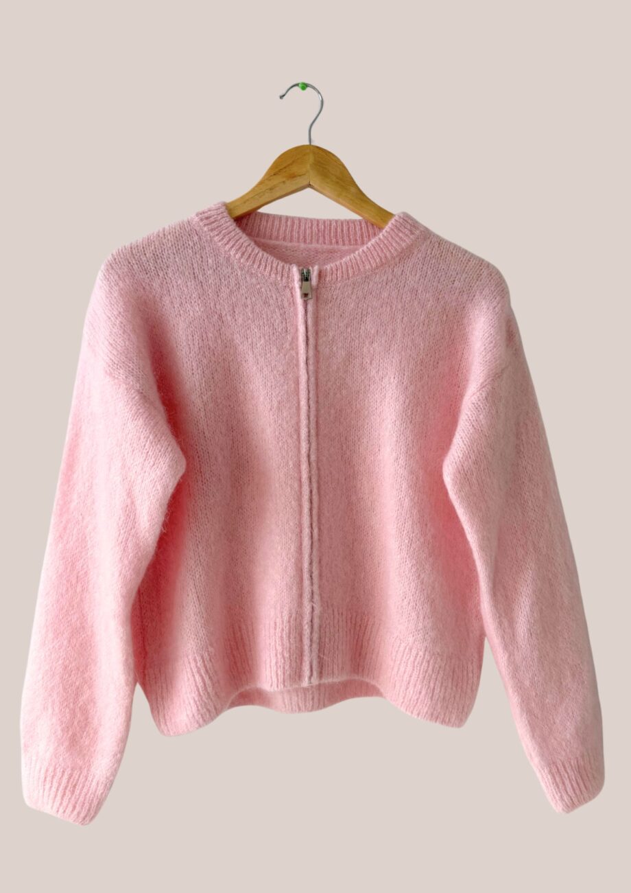 Pull fermeture zip, de coloris rose poudré pour femme senior - forESIME