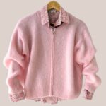 Gilet femme senior à zip rose poudré, manches longues avec chemise à fleurs - forESTIME