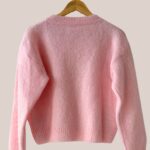 Gilet rose poudré, avec zip vue de dos. Manches longues - forESTIME