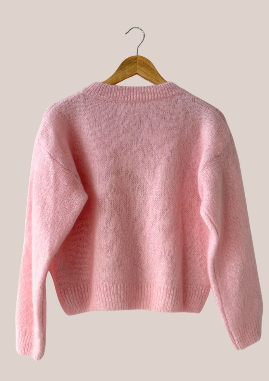 Gilet rose poudré, avec zip vue de dos. Manches longues - forESTIME