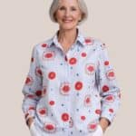 Chemise sans bouton pour femme senior, modèle charlotte rayé imprimé rouge - forESTIME