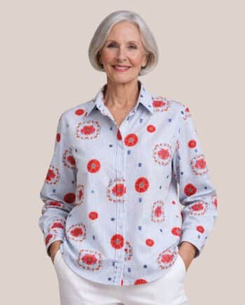 Chemise sans bouton pour femme senior, modèle charlotte rayé imprimé rouge - forESTIME