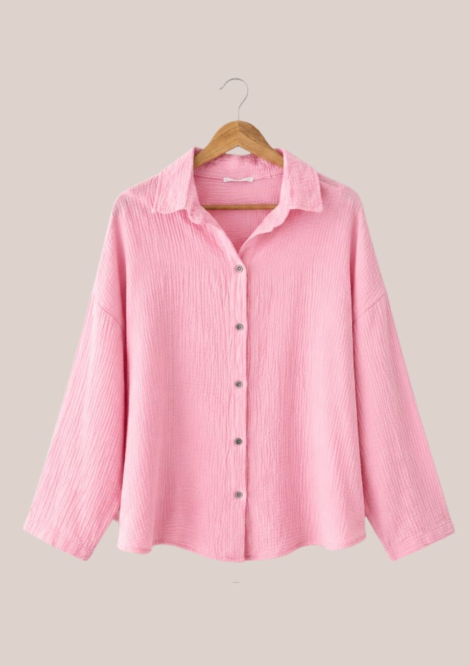 Chemisier Cassandre en Gaze de coton. Coloris rose idéal pour femme senior - forESTIME