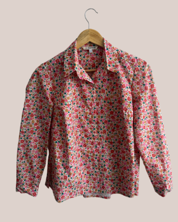 Chemisier coton Charlotte Fleurs vert rouge forESTIME