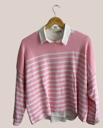 Pull Stéphanie rose rayé blanc