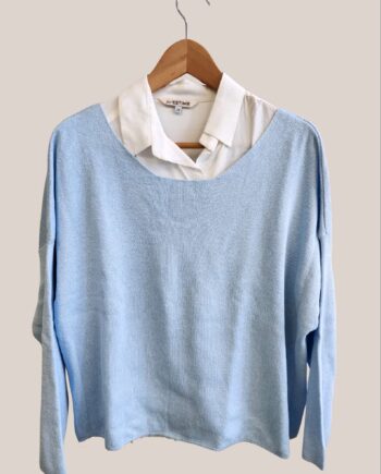 Pull senior pur coton bleu ciel large emmanchures tombantes