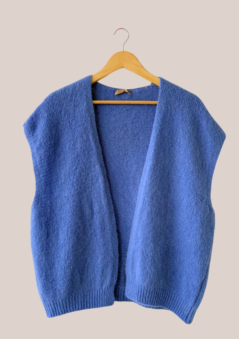 Gilet sans manches bleu senior pour femme, maille chaude coloris lavande, coupe droite sans boutons - forESTIME