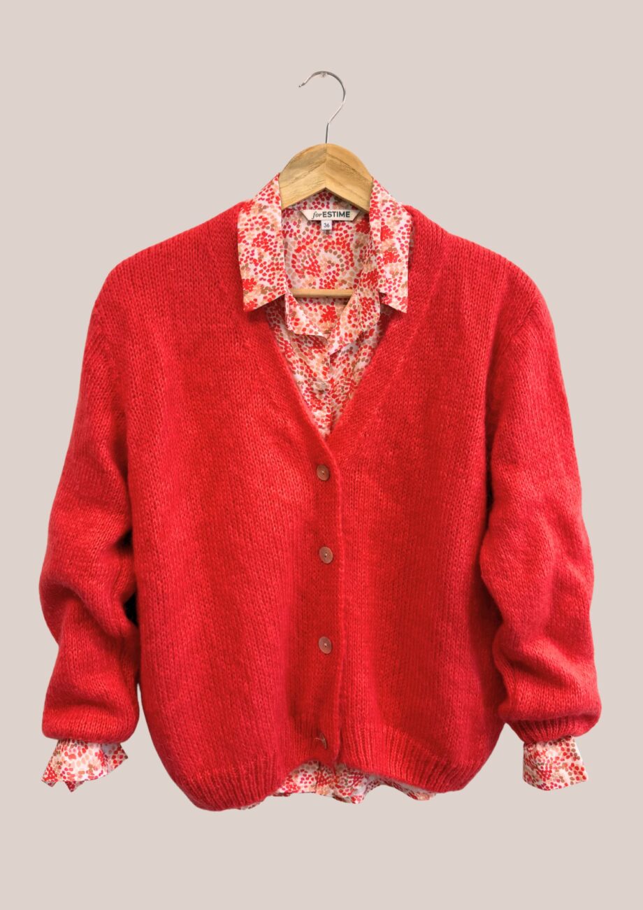 Gilet femme senior Gloria corail avec manches longues et chemise - forESTIME