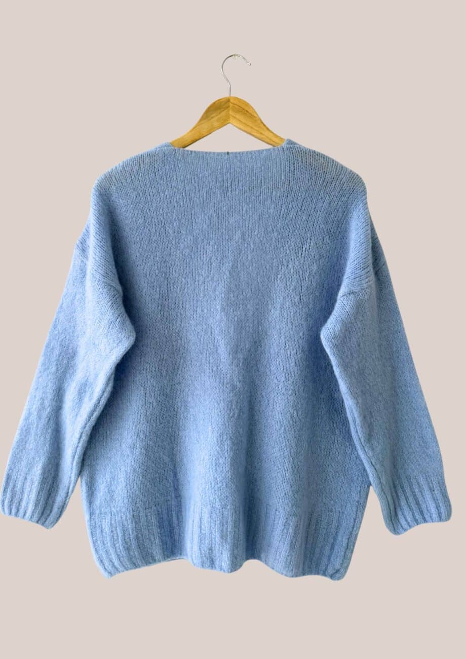 Pull femme senior, Gaelle bleu ciel. Manches longues vue de dos - forESTIME