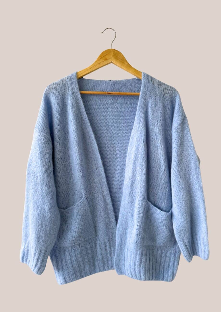 Pull Gaelle bleu ciel, manches longues pour femme senior vue de face - forESTIME
