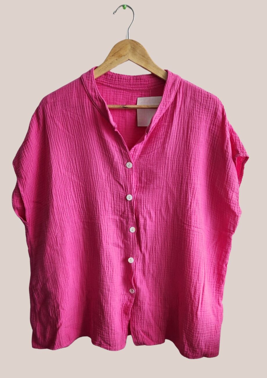 Blouse femme senior boutonnée sans manches fuchsia