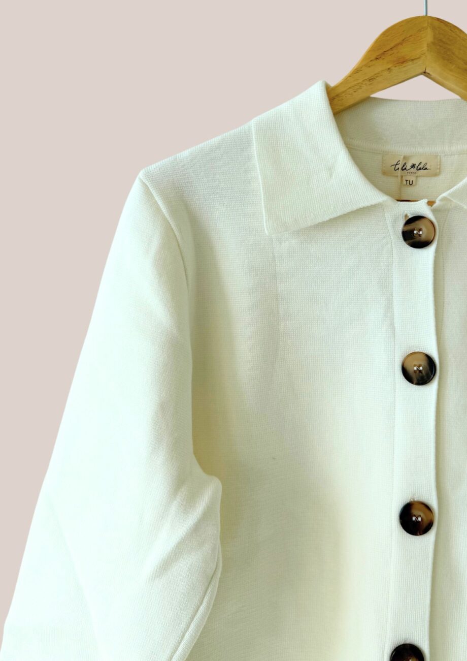 Gilet boutonné, Gladys coloris écru. Manches longues pour femme senior - forESTIME