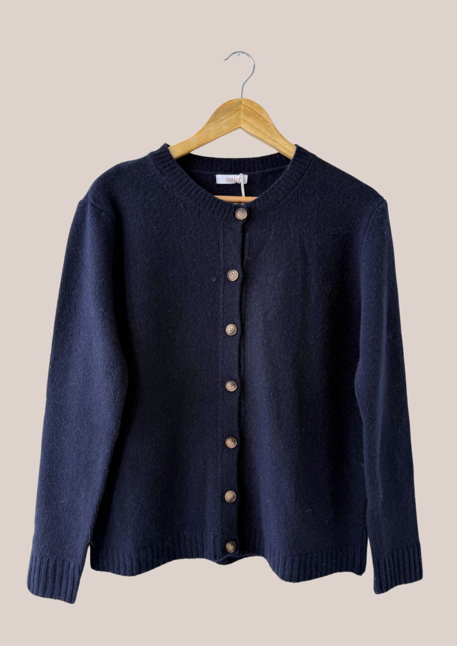 Cardigan merinos Laurence bleu marine vue de face - forESTIME