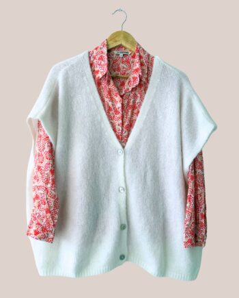 Gilet femme senior Gwenaëlle blanc avec manches longues et chemise - forESTIME