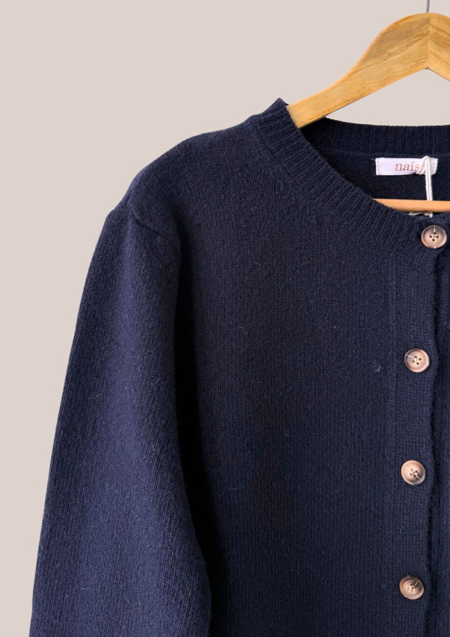 Gilet femme mérinos, bleu marine manches longues zoom - forESTIME